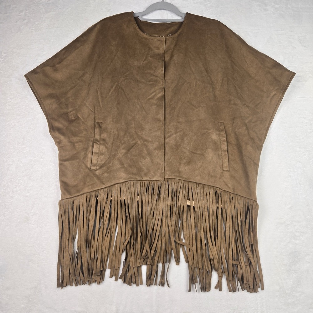 Dennis by Dennis Basso Women's‎ Camel Fringe Vest Size Medium Faux Suede